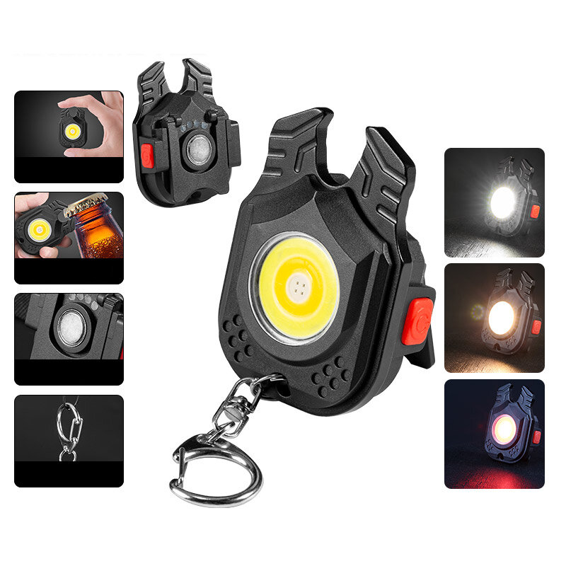 MINI LED Keychain Light Portable Type-c Rechargeable Camping Lantern Powerful COB Torch With Magnet Hook Corkscrew Waterproof Work Light
