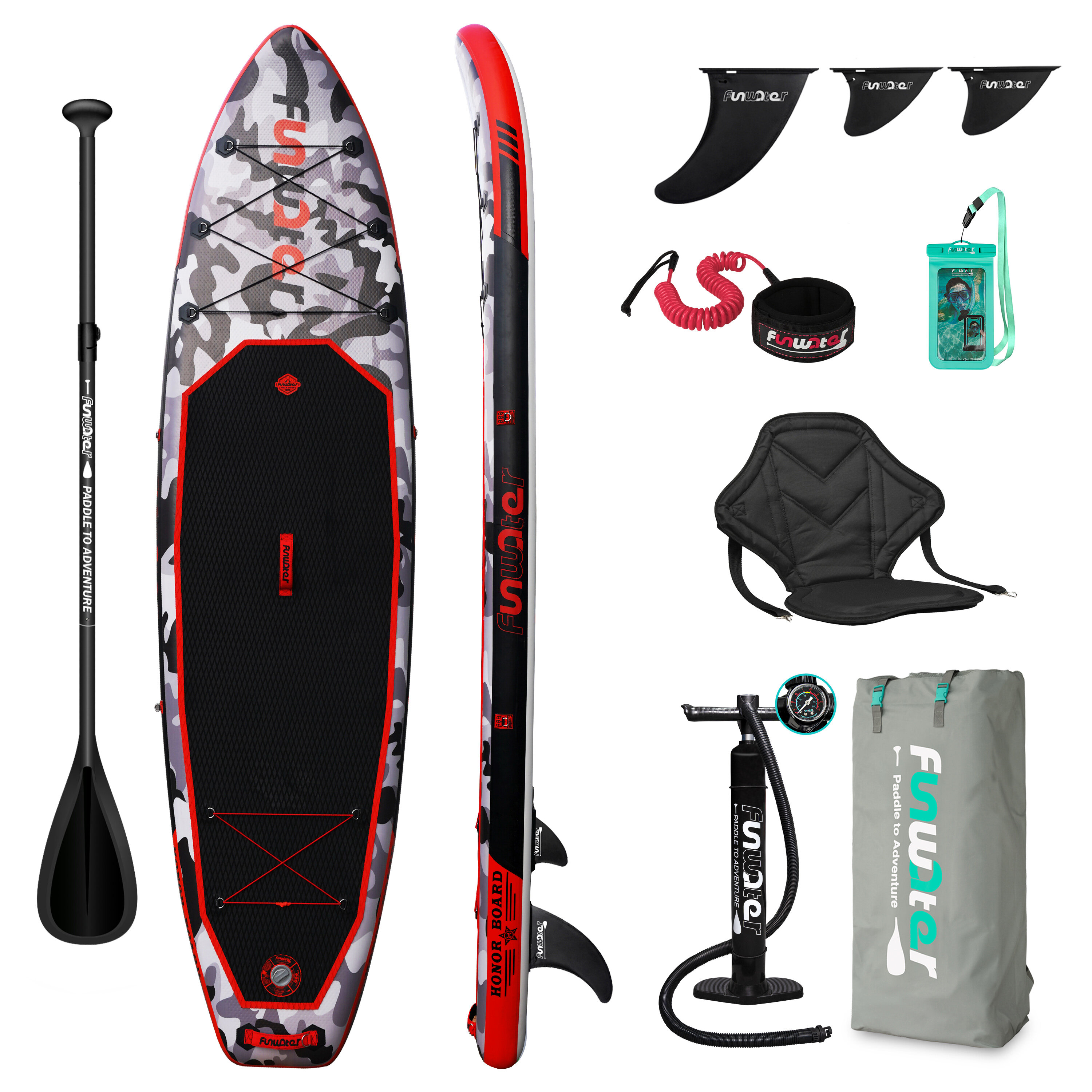 

[US Direct] FunWater Inflatable Paddle Board 12~15PSI Maximum Load 150KG Stand Up Portable Surfboard Pulp Board With Cha