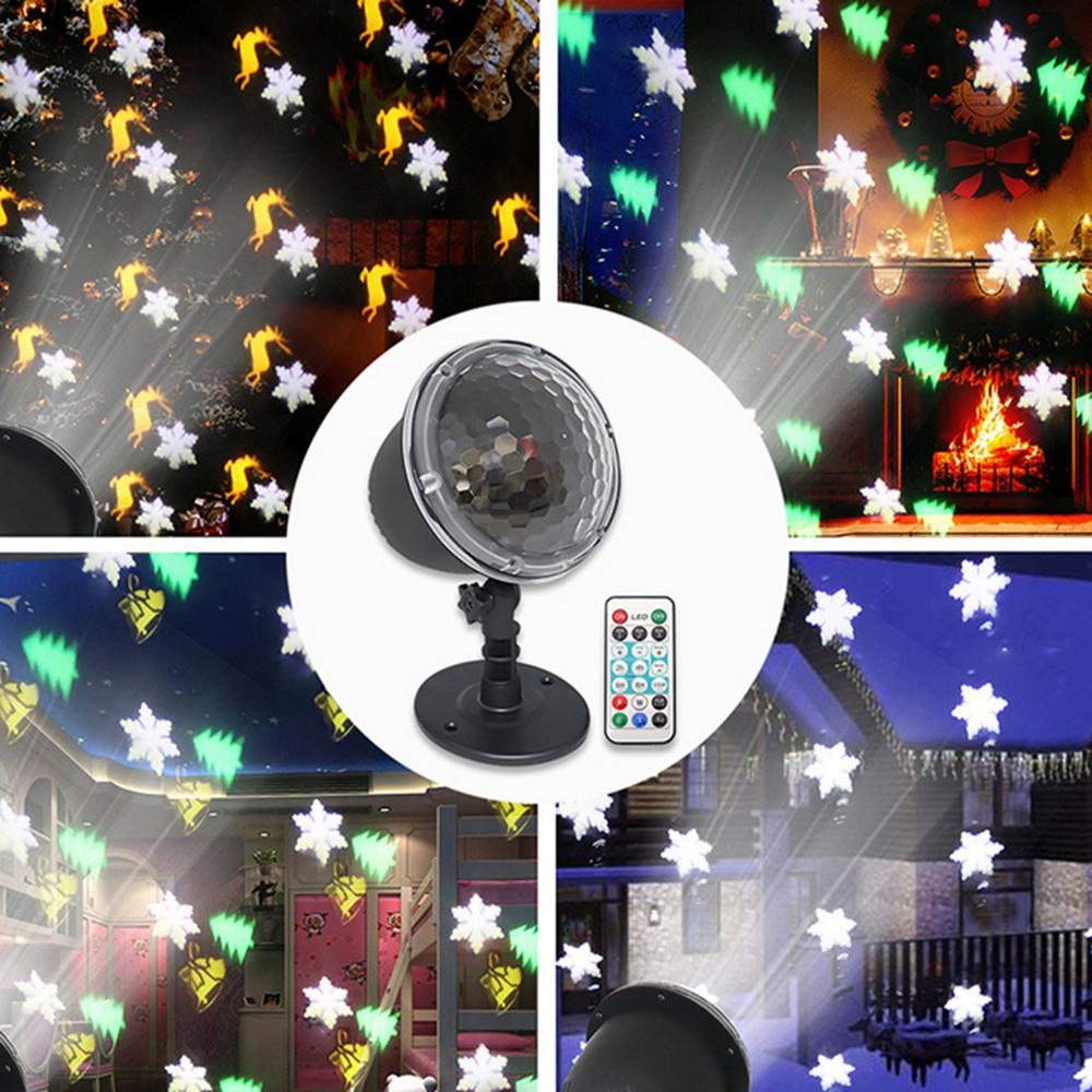 4 LED Projection Stage Light Outdoor Christmas Mini Snowflake Lamp with Remote Control for Party Festival