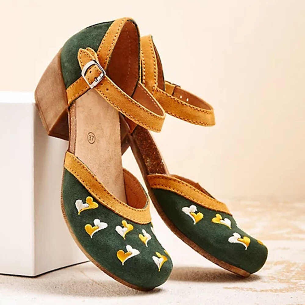 

LOSTISY Женское Вышивка круглый ремешок на лодыжку Удобные туфли на каблуках