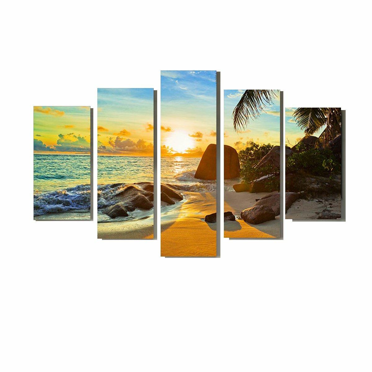 5Pcs Sea Coastal Canvas Print Paintings Wall Decorative Print Art Pictures Frameless Wall Hanging De