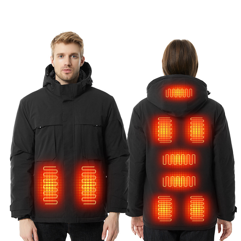 TENGOO Smart Heated Jacket 9 Heating Zones 3-Gears Control Outdoor Mens Vest Coat USB Electric Heating Hooded Jackets Warm Winter Thermal Clothing