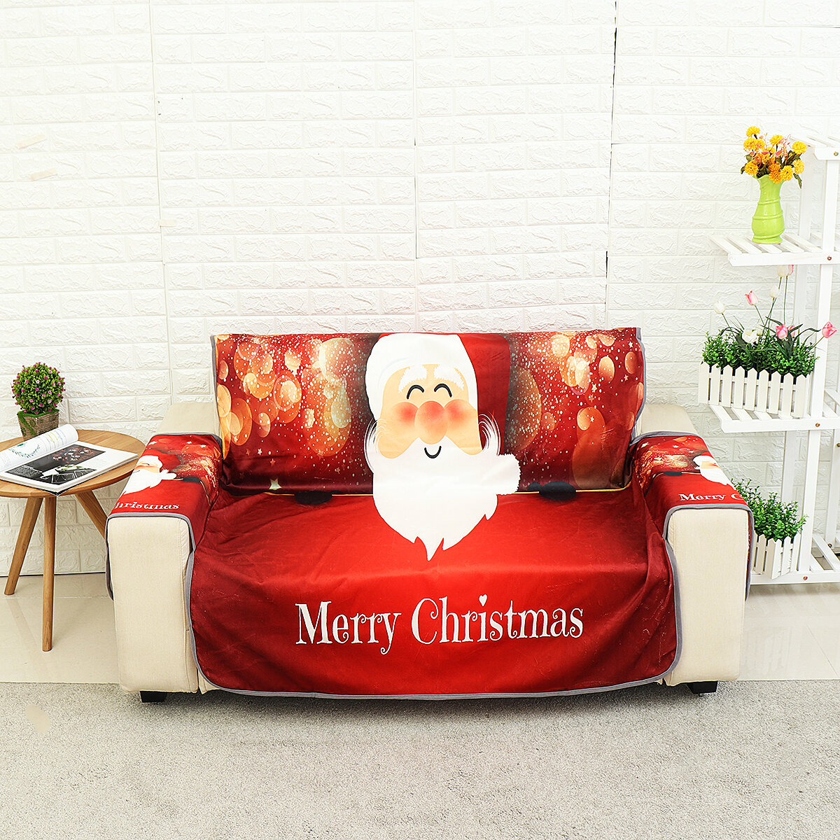 

1/2/3 Seaters Sofa Mat Red Santa Claus Sofa Cover Pet Kid Seat Protector Chair Protective Mat Slipcover Home Office Furn