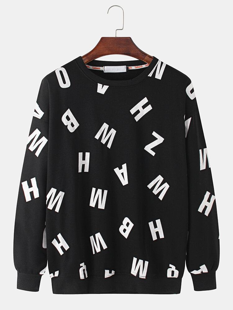 Heren Letter Print Pullover Simple Drop Shoulder Sweatshirts