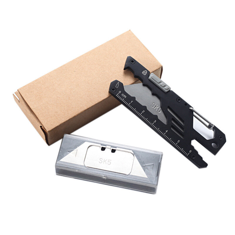 

6-in-1 Multi Folding Utility Knife Mini Portable EDC Survival Tools Carabiner Ruler Hexagonal Wrench Opener Outdoor Camp
