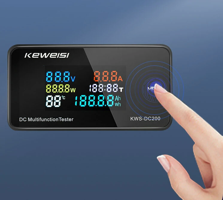 Kws-dc200 0-200v 0-100a dc digital display voltage and current meter color screen power tempterature tester timer