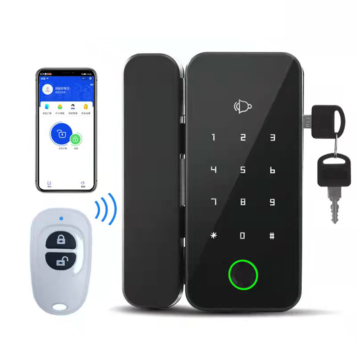 

Smart Biometric Fingerprint Card Glass Door NFC Lock Password Code APP Remote Control
