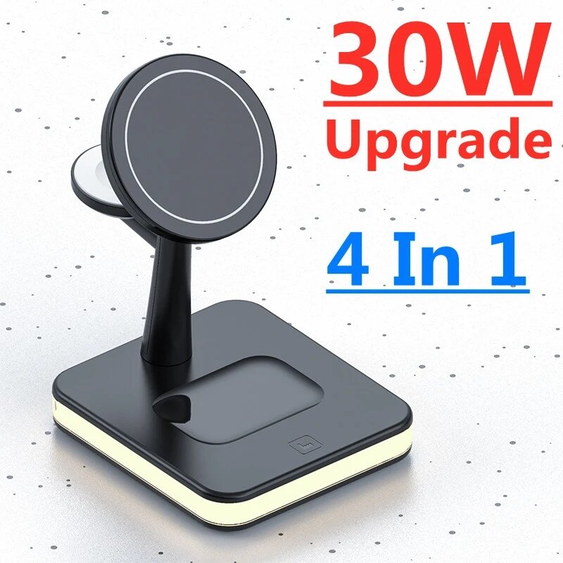 

30W 4 in 1 Magnetic Wireless Charger Lamp for iPhone 12 13 14 Pro Max Mini Apple Watch Airpods Fast Charging Dock Statio