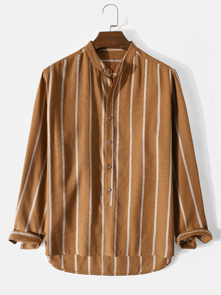 

Mens 100% Cotton Striped High Low Plain Long Sleeve Henley Shirts