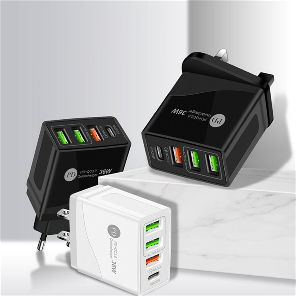 

Bakeey PD 36W 4 Ports USB Charger Travel Charger Adapter EU/US/UK Plug QC.3.0 PD3.0 Quick Charging for iPhone 12 Pro Max