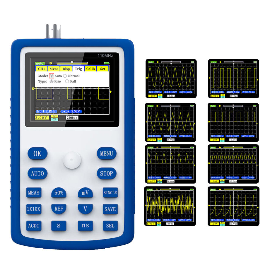 FNIRSI-1C15 Professionele Digitale Oscilloscoop 500 MS / s Sampling Rate 110 MHz Analoge Bandbreedte