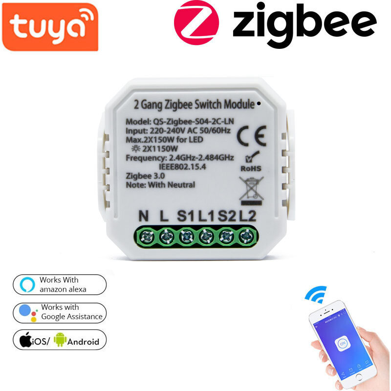 220-240V Tuya Smart Life ZB Two-way Switch Smart Home Modification Module Work with Google Alexa