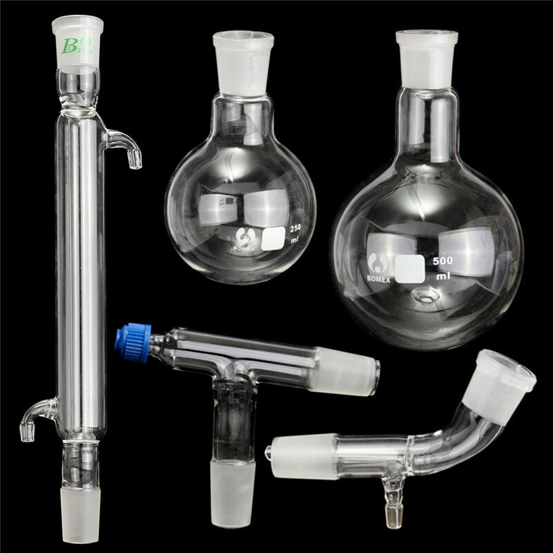 

500ml 24/40 Glass Distillation Apparatus Bottle Laboratory Chemistry Glassware Kit