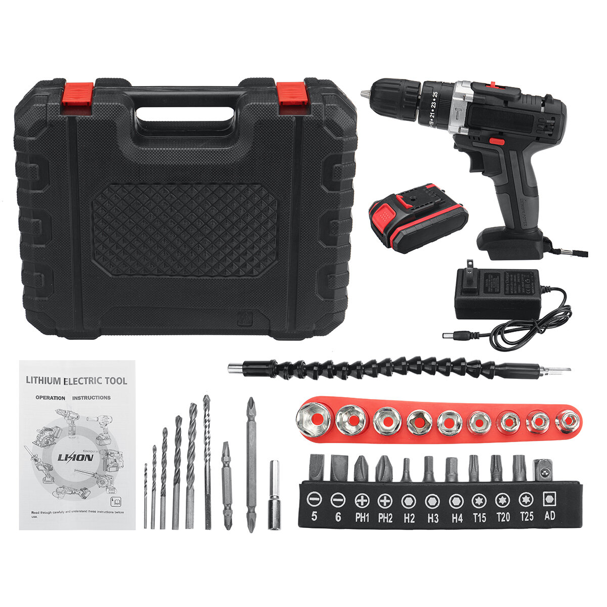 21V 22800mAh Cordless Rechargable 3 In 1 Power Drills Impact Electric Drill...