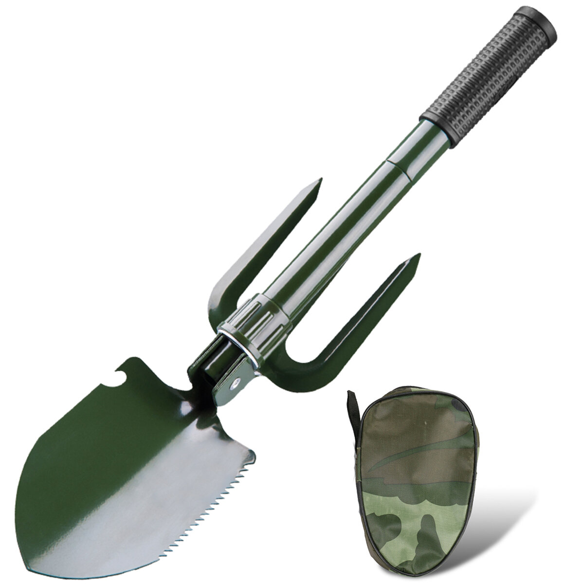 5-in-1 Tactical Folding Shovel Military Stainless Steel Folding Shovel Compact Tactical Emergency Survival Tools Outdoor Spade Trowel