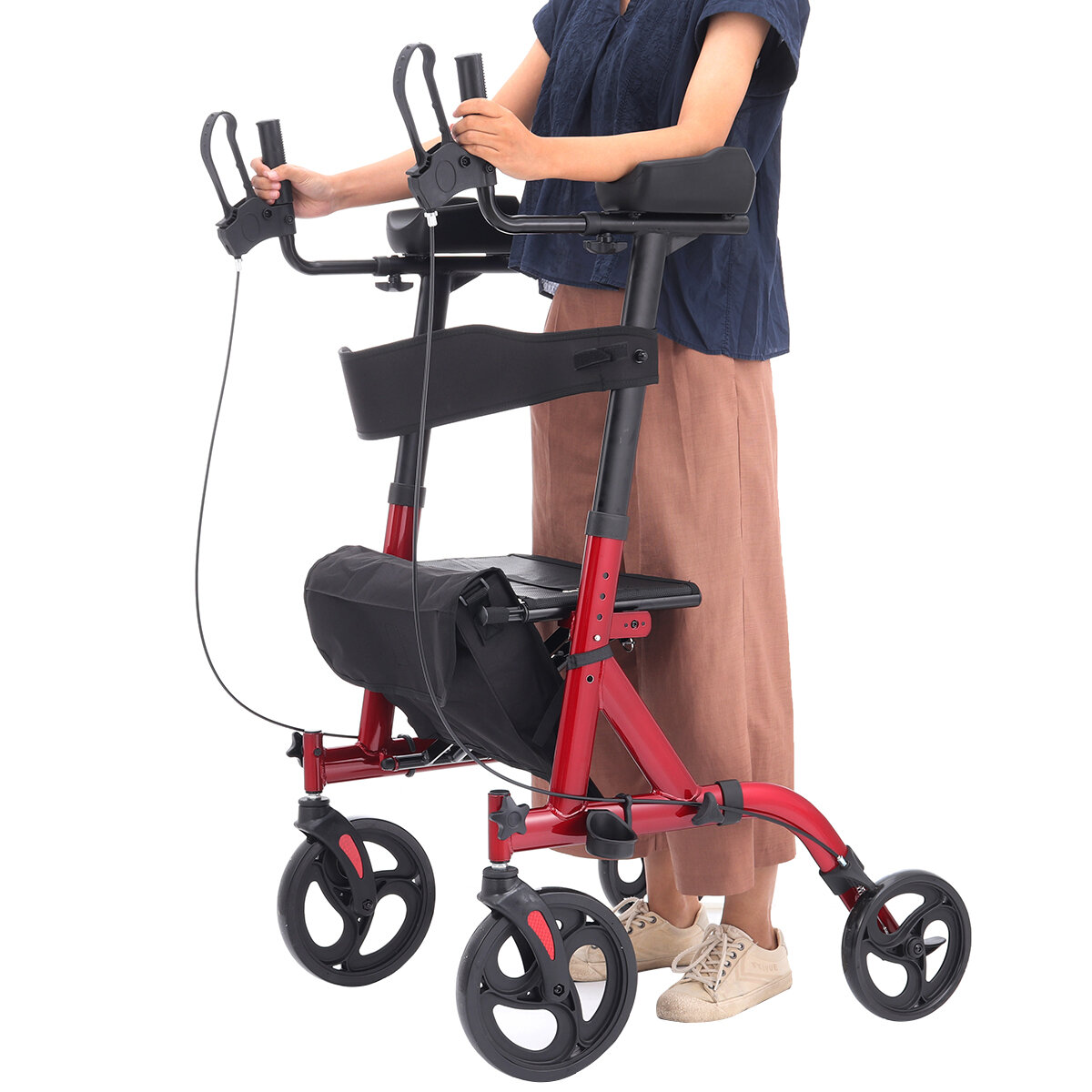 

4 Wheel Seat Rolling Walker Chair Rollator Foldable Adjustable Elderly Aid Backrest