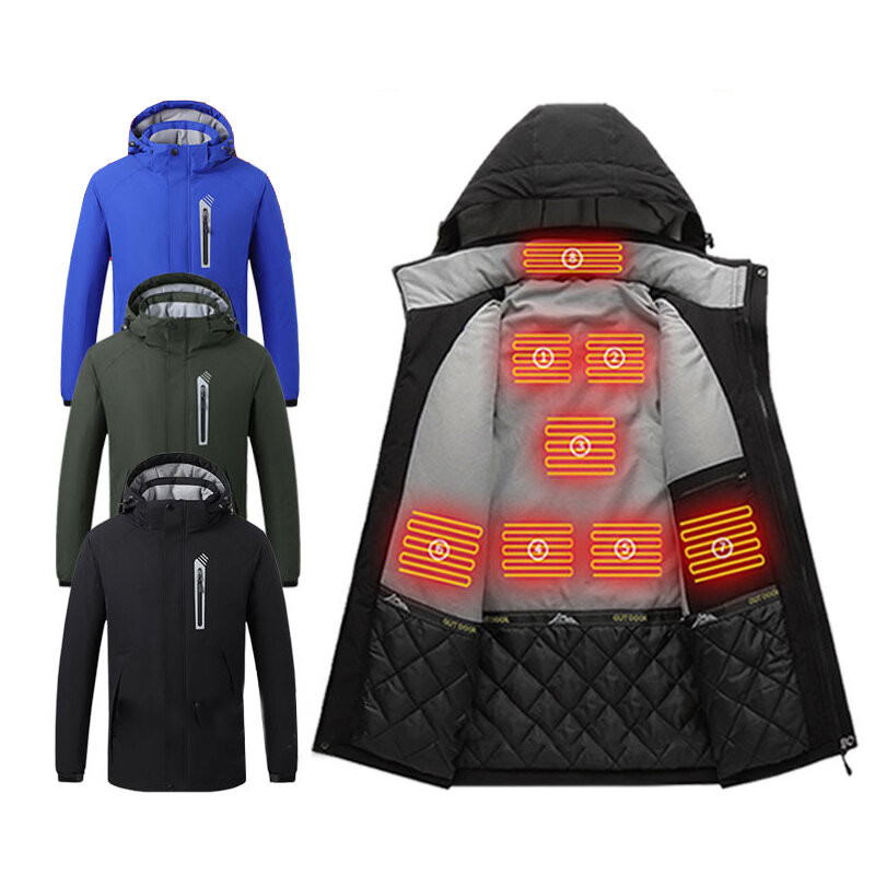 TENGOO 8-Areas Heating Smart Heated Jacket 3-Modes Adjust Outdoor Windproof Men Heating Coat Winter Camping Hiking Cloth