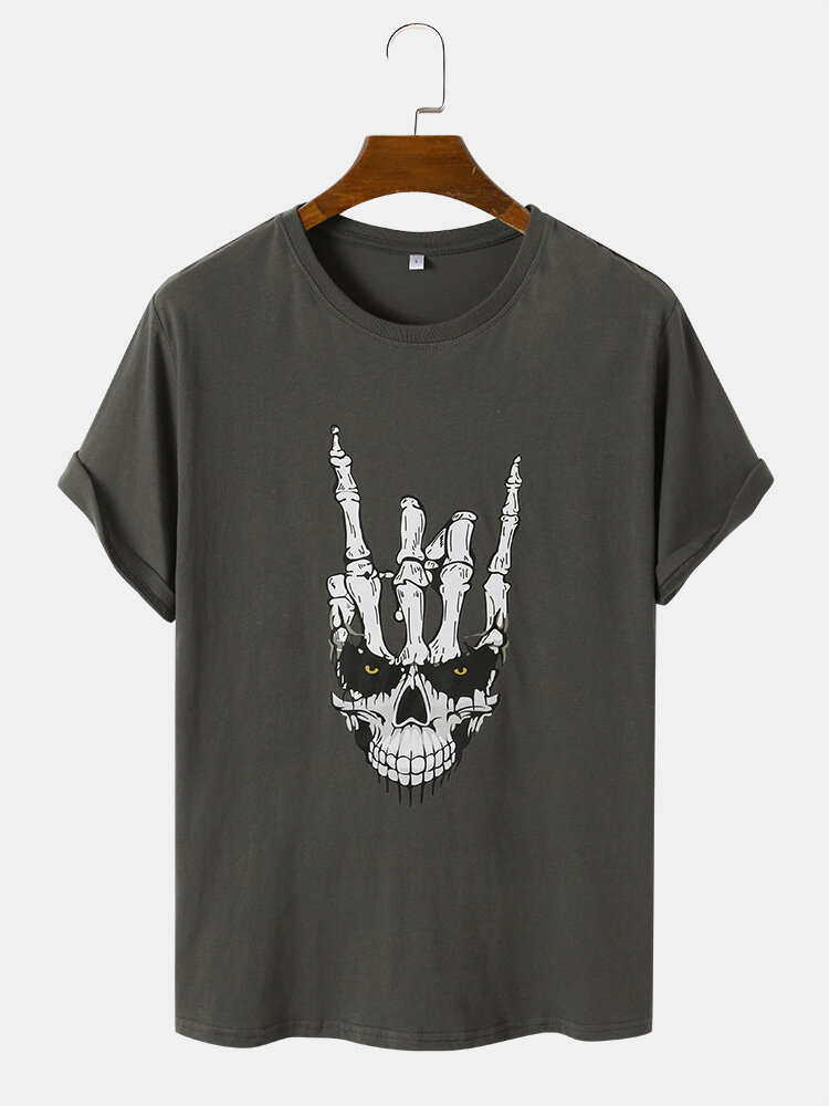 Heren katoen grappige schedel gesplitste print sierlijk vrije tijd Alle bijpassende T-shirts