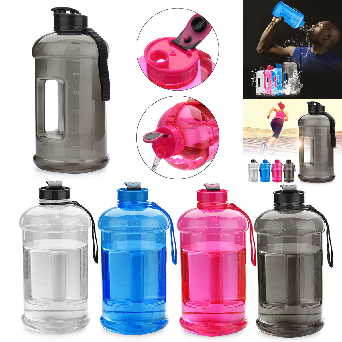

2.2L PETG Пластик На открытом воздухе Спорт Высокая Емкость Бутылки с Водой С Ручкой BPA Свободный Чайник Для Кемпинг Бе