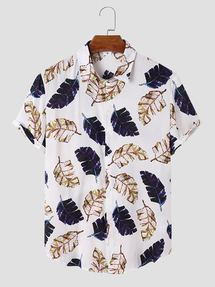 Mens All Over Leaf Print Holiday Short Sleeve Shirts