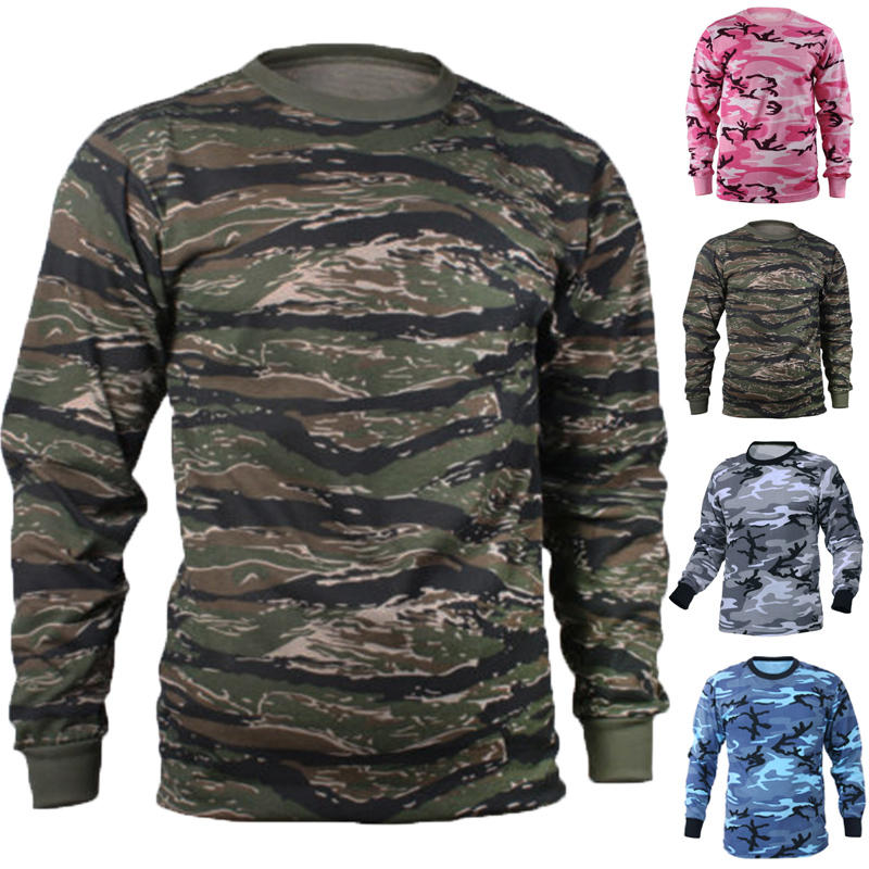 mens hunting camo tee t-shirts long sleeve camouflage shirt sports tops ...