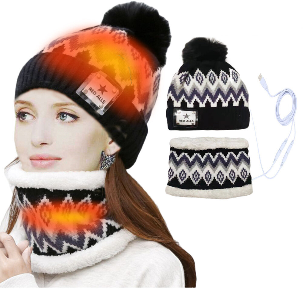 Cachecol de malha de inverno com capuz, chapéus grossos e quentes para mulheres, para andar ao ar livre e esquiar.