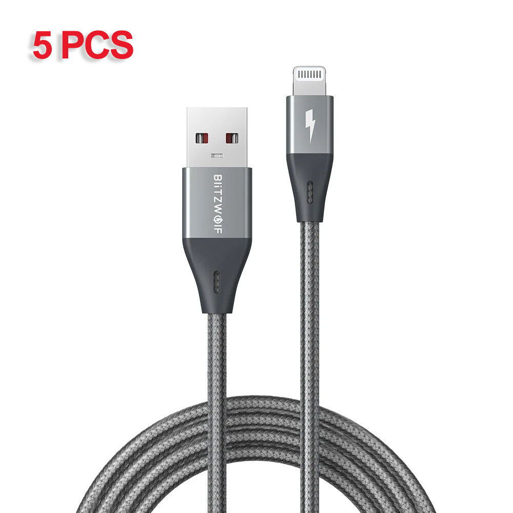 [5PCS Grey] BlitzWolf BW-MF10 Pro 2.4A for Lightning to USB Cable With MFi Certified 1.8m/6ft For iPhone Charger Cable D