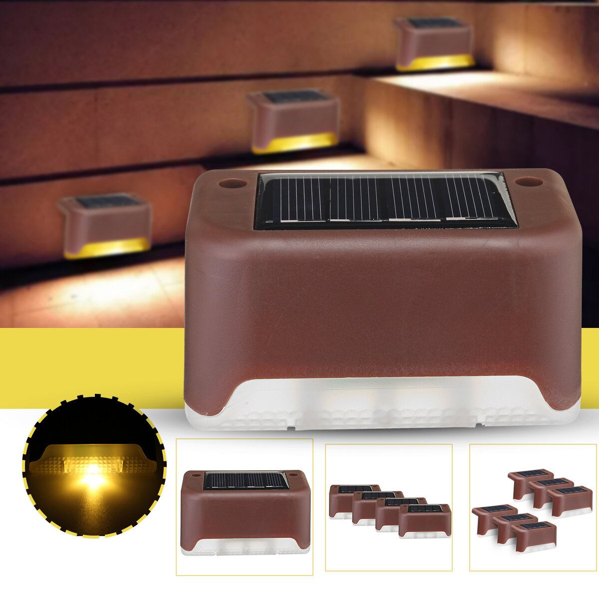 

1PC/4PCS/6PCS Solar Powered LED Deck Light Warm White Outdoor Path Garden Stairs Step Fence Wall Lamp