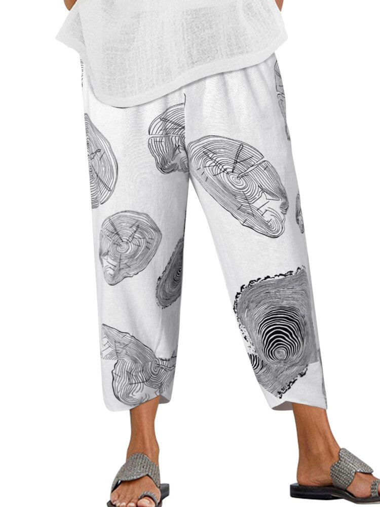 100% Cotton Abstract Printing Casual Loose Pants For Women