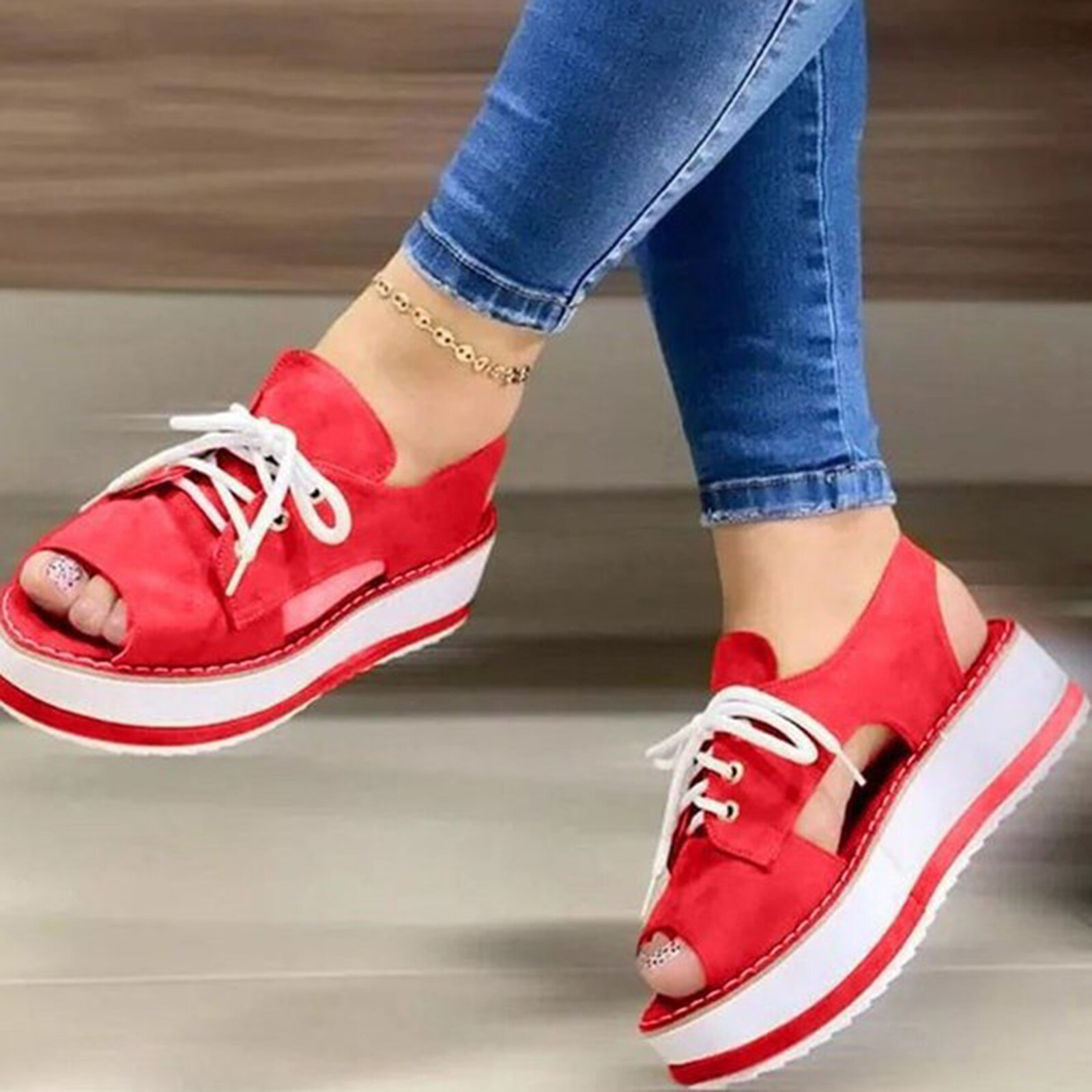 Large Size Summer Casual Platform Lace Up Canvas Sandals For Women