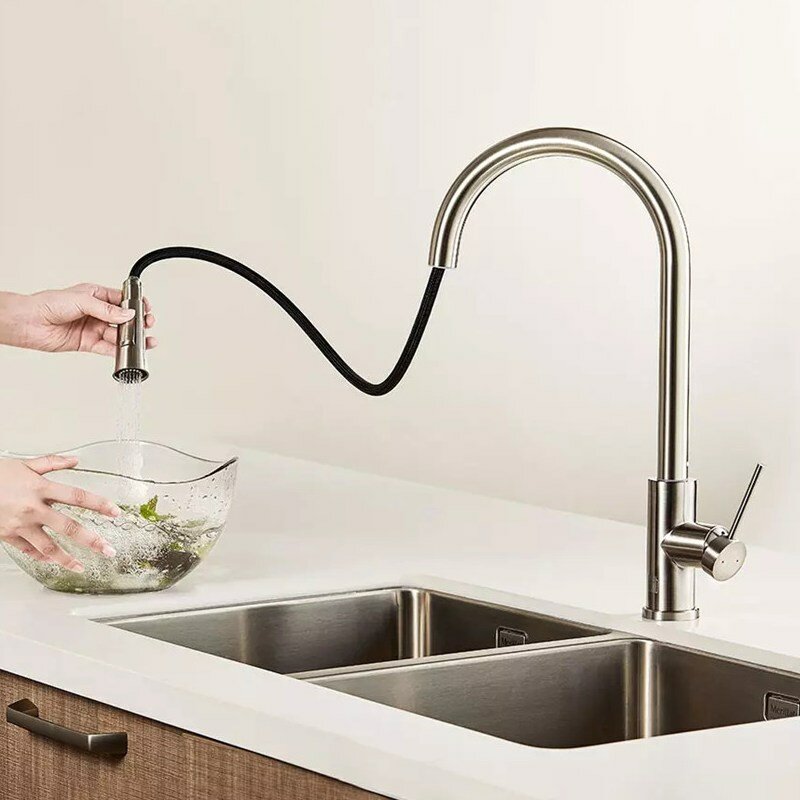 Diiib Brand Antibacterial Stainless Steel Kitchen Basin Sink Faucet Cold Hot Water Mixer Pull Out Tap
