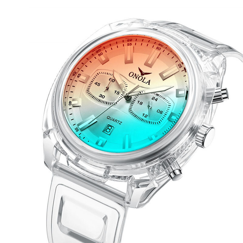 ONOLA ON6812 Fashion Men Watch Transparent Case Date Display Chronograph Creative Trend Quartz Watch