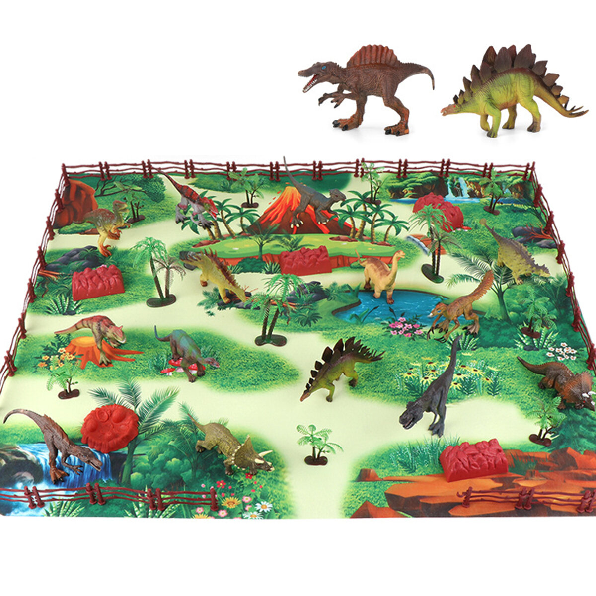 28/33/34/63/65Pcs Multi-style Diecast Dinosaurs Model Play Set Educational Toy with Play Mat for Kid