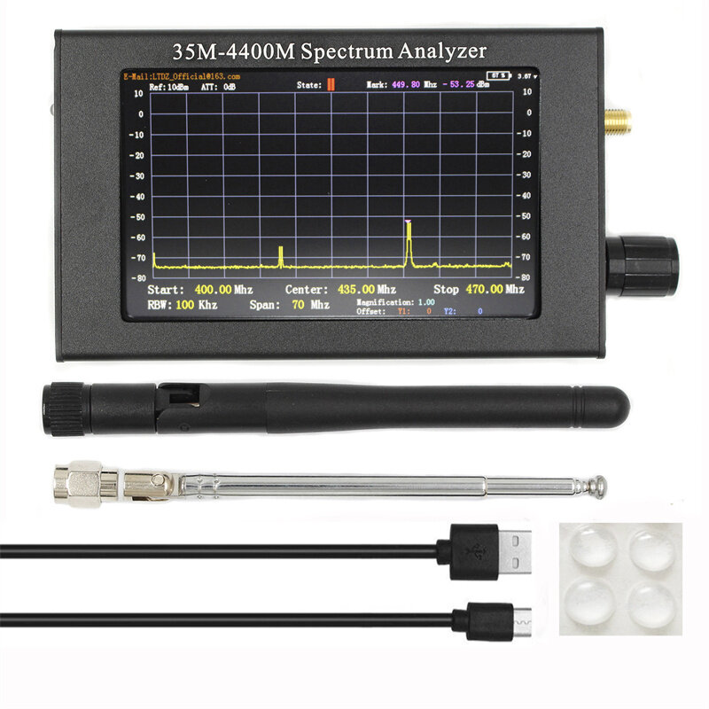 

35M-4400MHz Spectrum Analyzer 4.3 inch LCD TFT Screen Handheld Simple Spectrum Analyzer Measurement of Interphone Signal