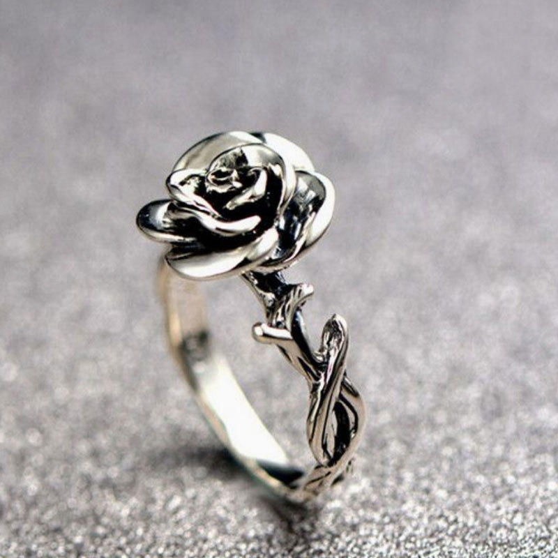 Zoete bloem antieke Silve vinger ringen elegante gesneden Rose bloem Ring leuke Jewerly voor meisje vrouwen