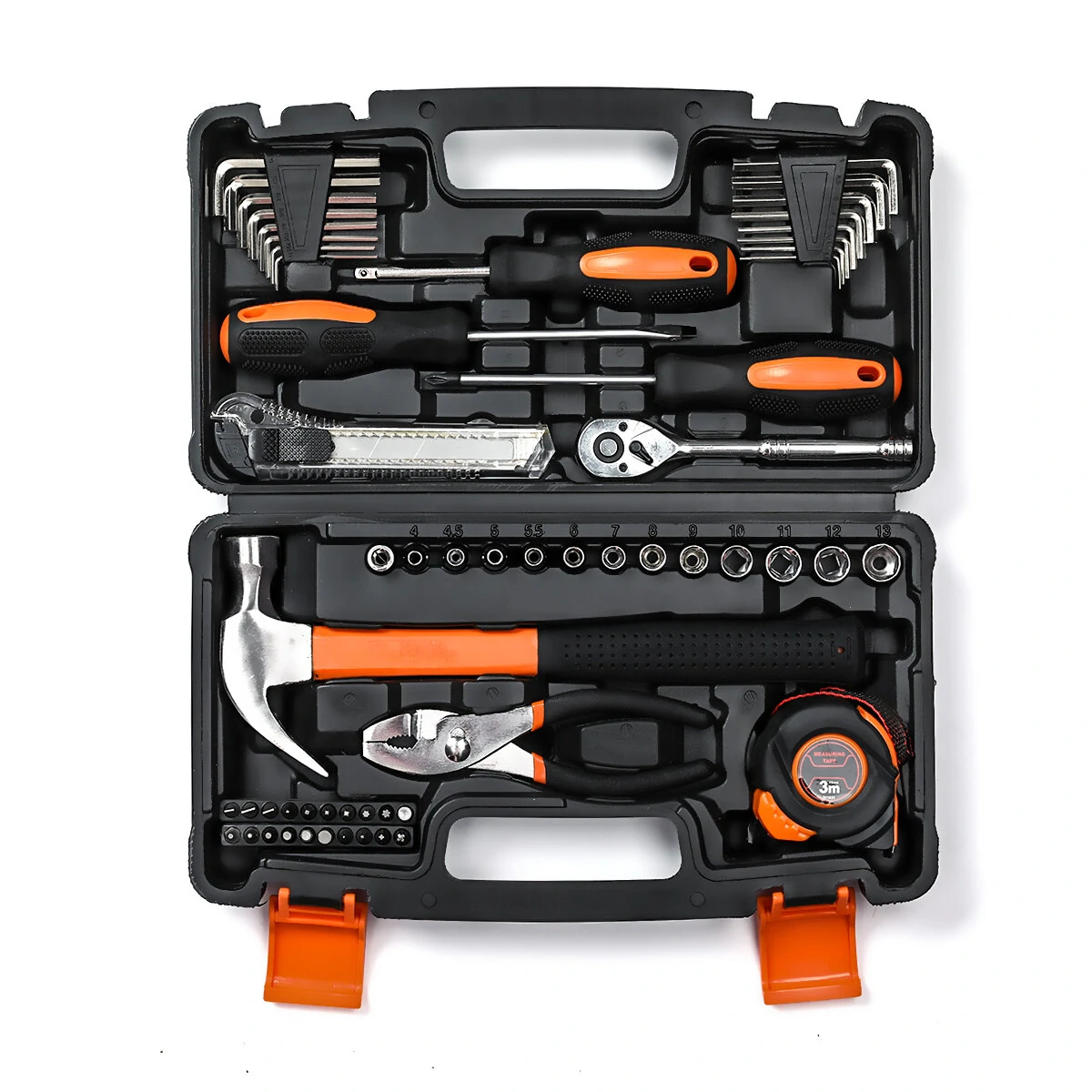 TOPSHAK TS-CH3 57 Piece Socket Wrench Auto Repair Tool Mixed Tool Set Hand Tool Kit with Plastic Toolbox Storage Case - EU Standard