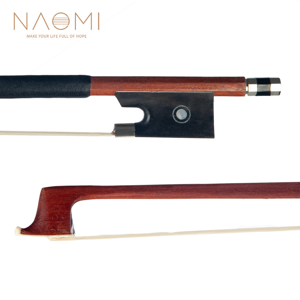NAOMI 4/4 Size Violin Bow Brazilwood Bow Sheep Skin Grip Round Stick W/ Ebony Frog