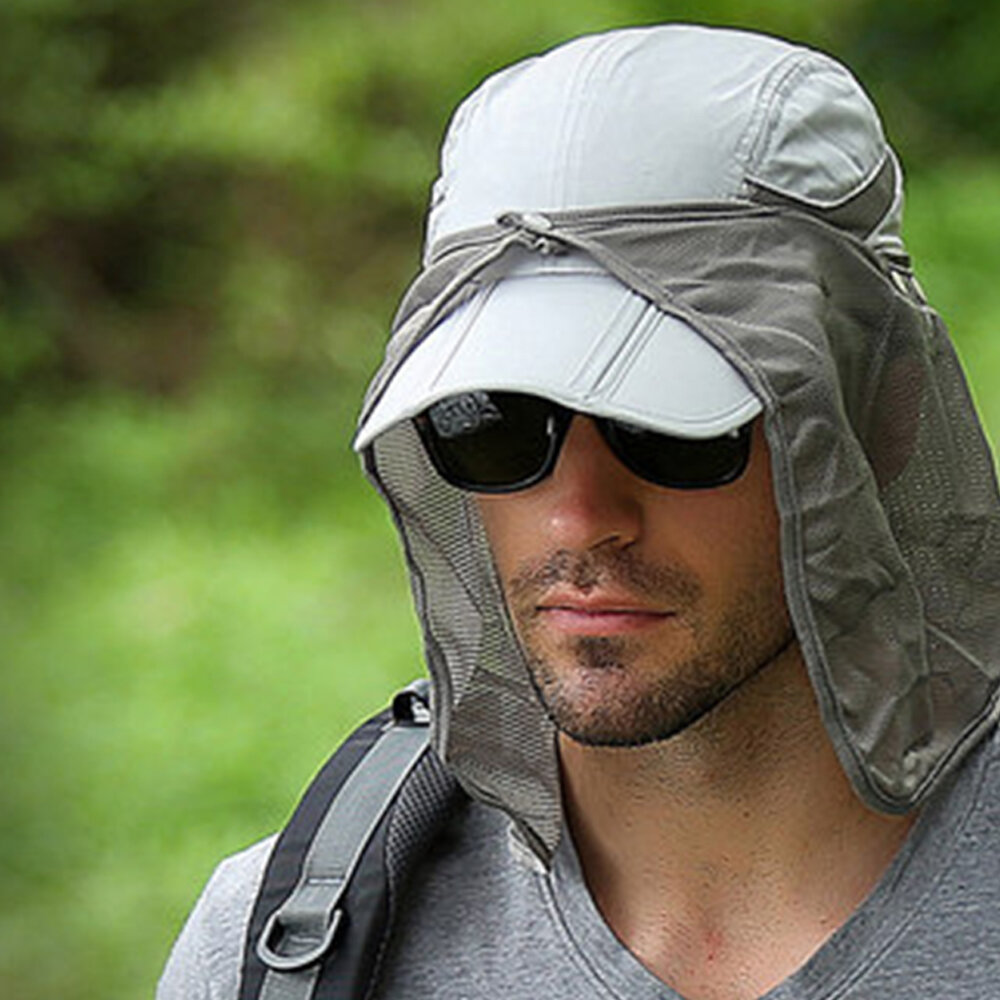 

Men Nylon Multi-function Outdoor Fishing Climbing Cover Face UV Protection Broad Brim Visor Baseball Hat With Detachable