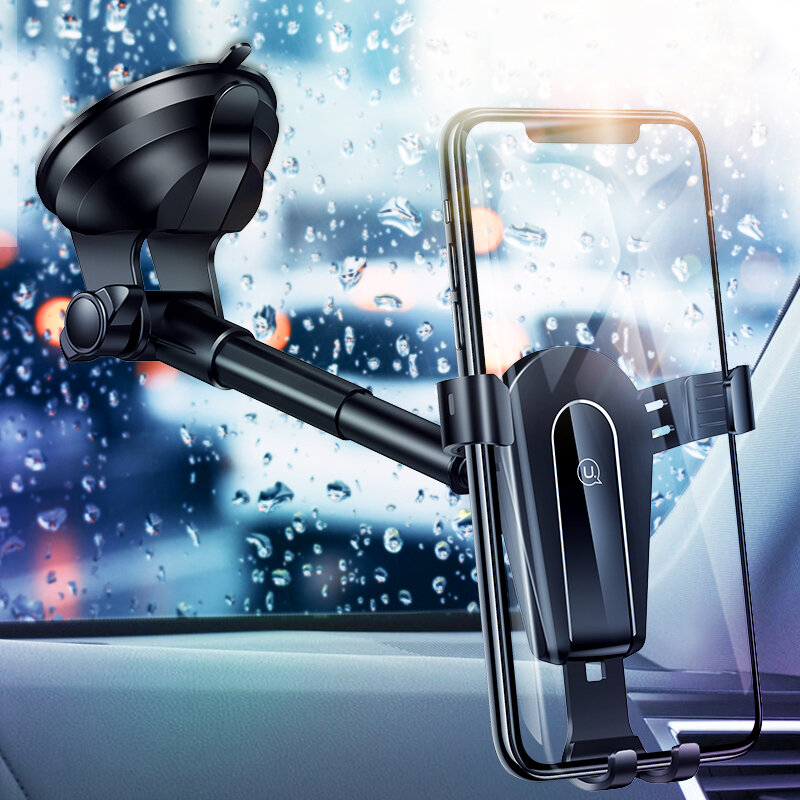 

USAMS Universal Car Phone Holder Gravity Linkage Auto Lock with Telescopic Arm Car Dashboard Windshield Suction Cup Moun
