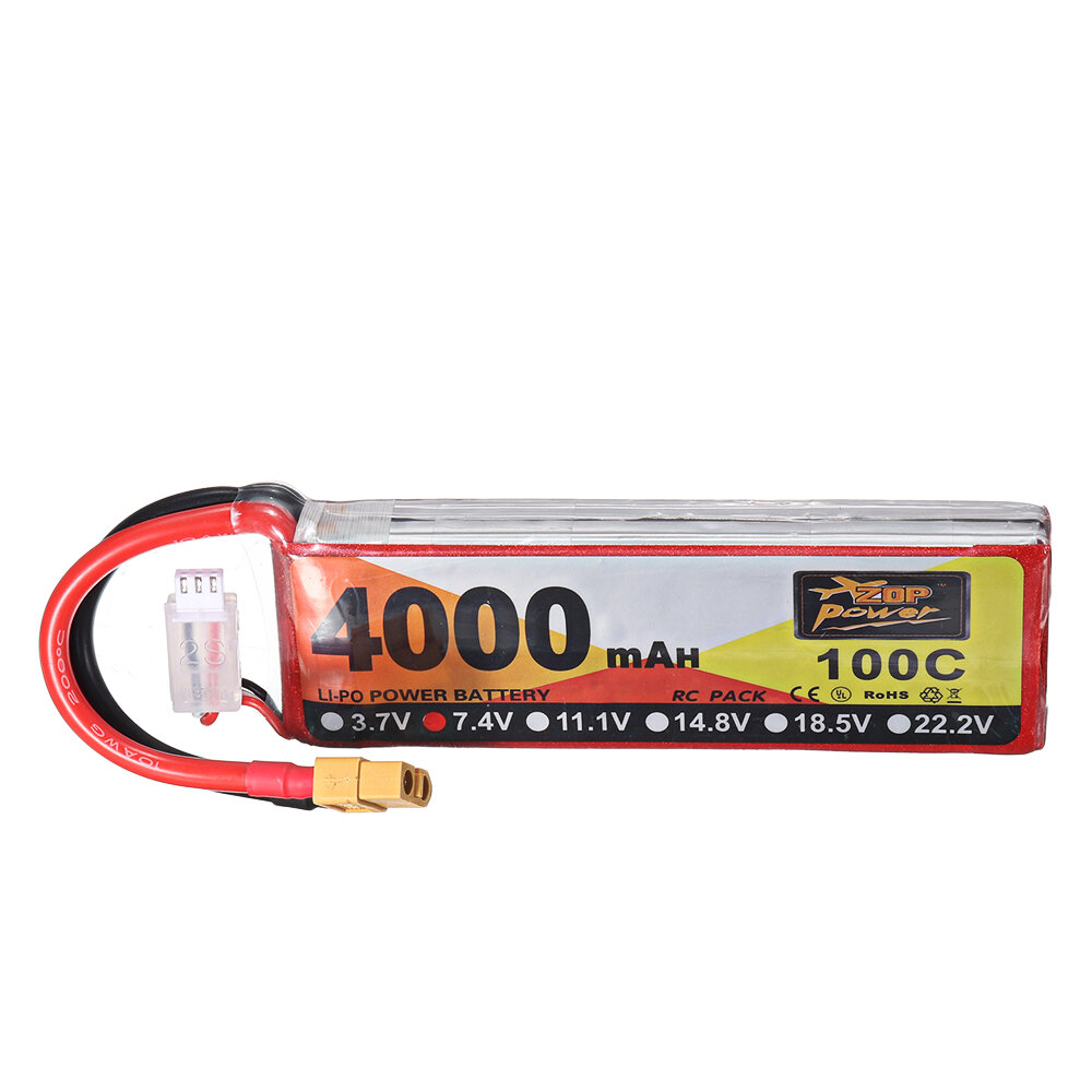 ZOP Power 7.4V 4000mAh 100C 2S Lipo Battery XT60 Plug for RC Racing Drone