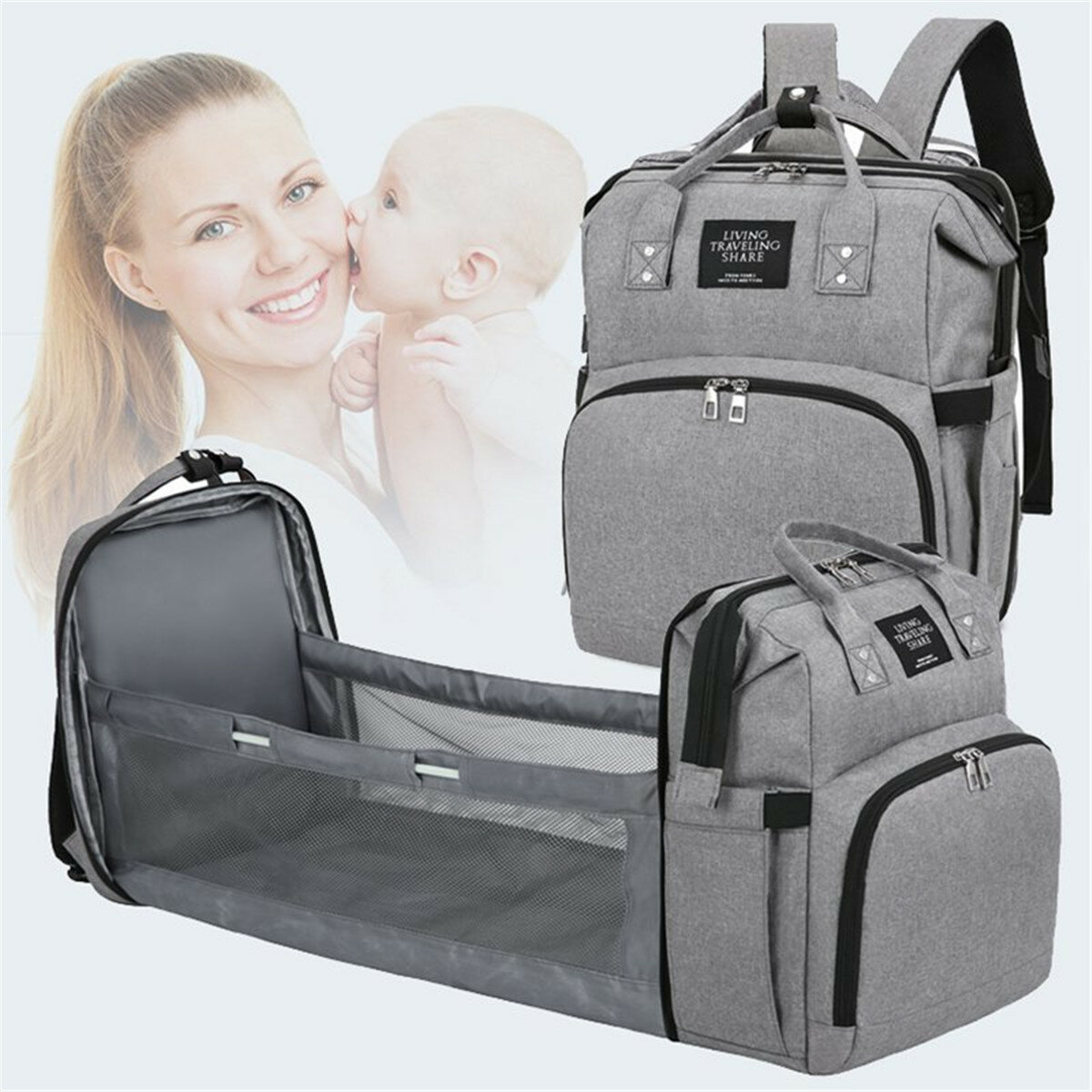 Multifunctional Waterproof Mummy Bag Portable Diaper Bag Large-capacity Folding Bed Bag Out-of-bed Backpack