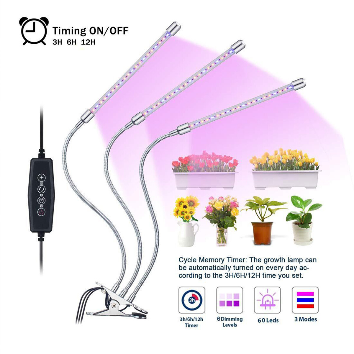 

Indoor Plant Grow Light 220V 60LED USB Growing Hydroponics Lamp With Clip-on