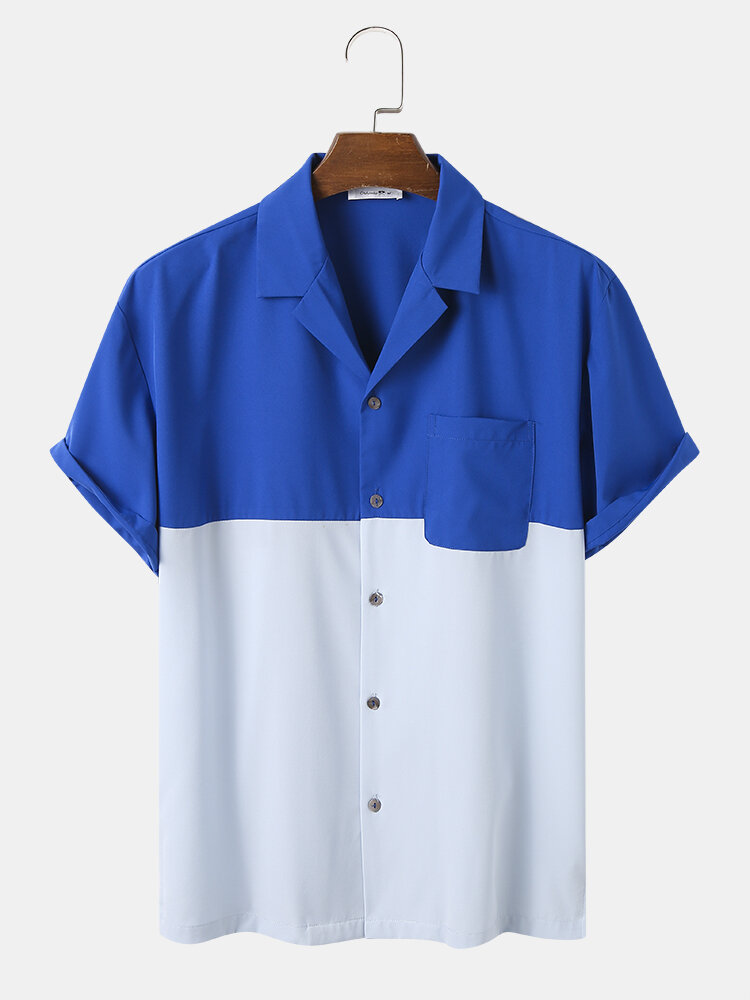 

Мужские повседневные рубашки с контрастным карманом в стиле пэчворк с воротником Revere