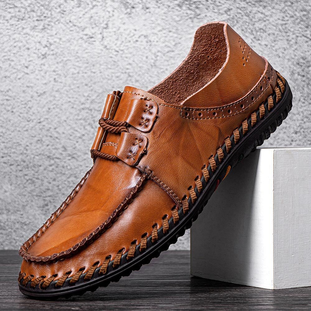 Men Cowhide Leather Breathable Soft Bottom Lace Up Comfy Loafers Casual Business...