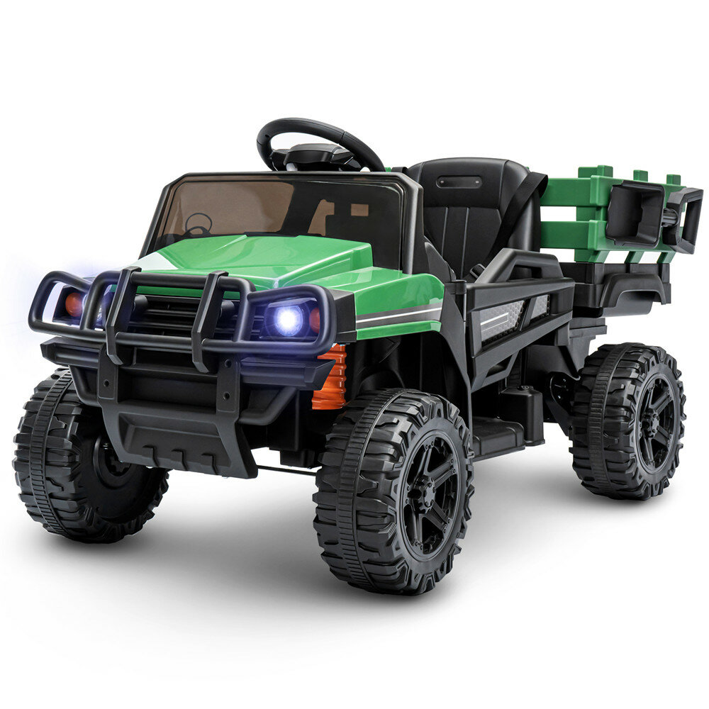 

KinSo 12V Electric Kids Ride On Car Truck w/ Remote Control Trailer MP3/USB for Music LED Lights Horn 3 Speed Battery Po