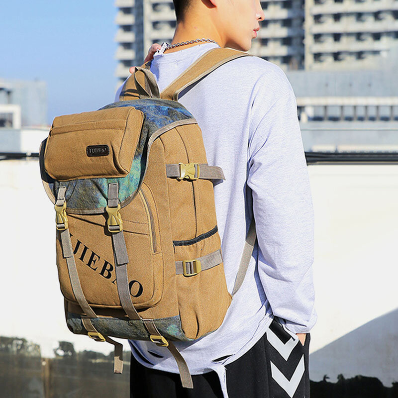 Men Canvas Large Capacity Tactical Outdoor Travelling 14 Inch Laptop Bag School Bag Backpack
