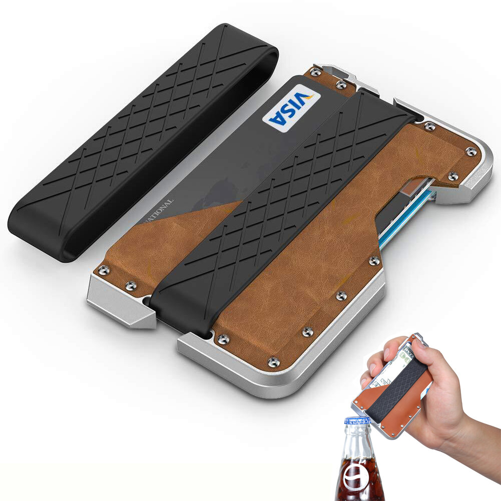 IPRee® RFID Oryginalne Real Skórzane etui na karty kredytowe ze stopu aluminium Metalowy otwieracz do butelek