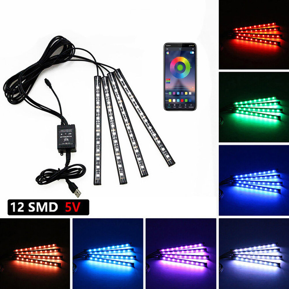 

48 LED Car Interior Ambient Foot Strip Light Backlight Remote App Music Control Auto RGB Decorative Lamps