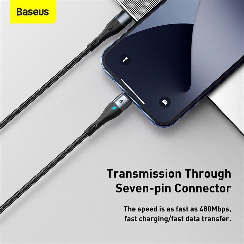 Baseus 20W Zinc Magnetic USB-C to Lightning PD Cable Power Delivery Fast Charging Data Sync Cord Line Nylon Braided For iPhone 12 12 Mini 12 Pro…