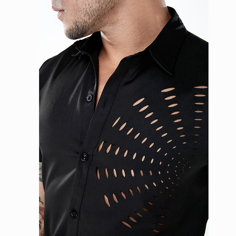fashion fan-shaped hollow designer shirts for men at Banggood